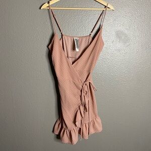 Free People Pink Polka Dot Mini Wrap Dress
